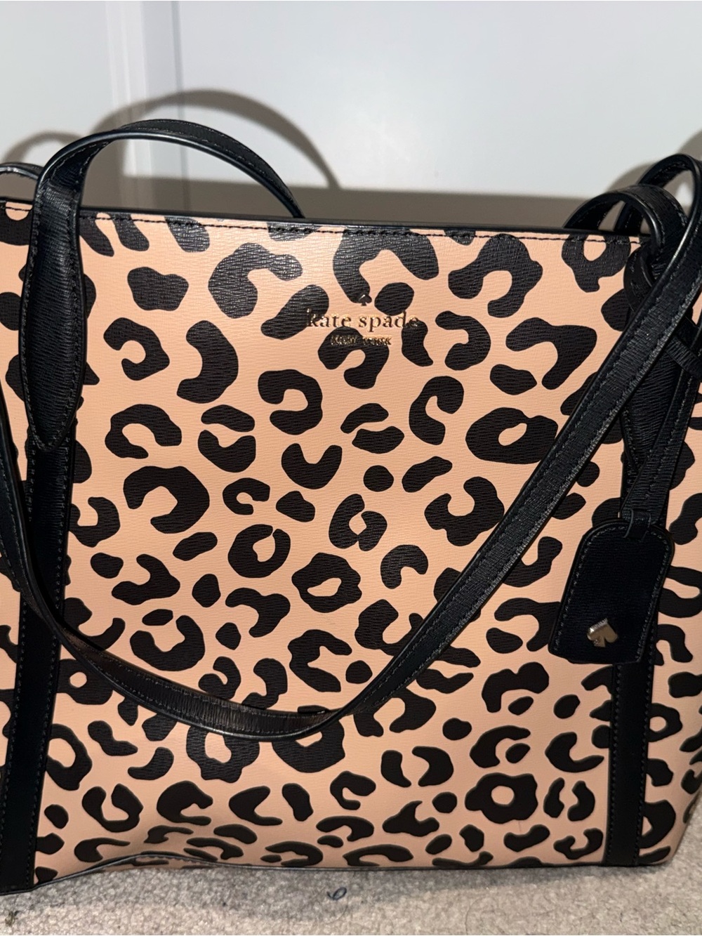 kate Spade Leopard Print Leather Tote in Tan and Black